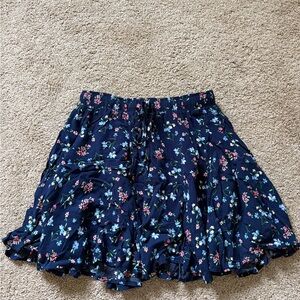 Navy Floral Flowy Mini Skirt